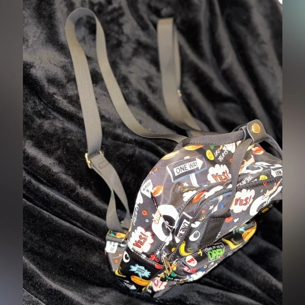 Black Graphic Pop Art Bag with Cartoon Elements